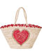Celestino Damen Strandtasche Korbweide Herz Beige