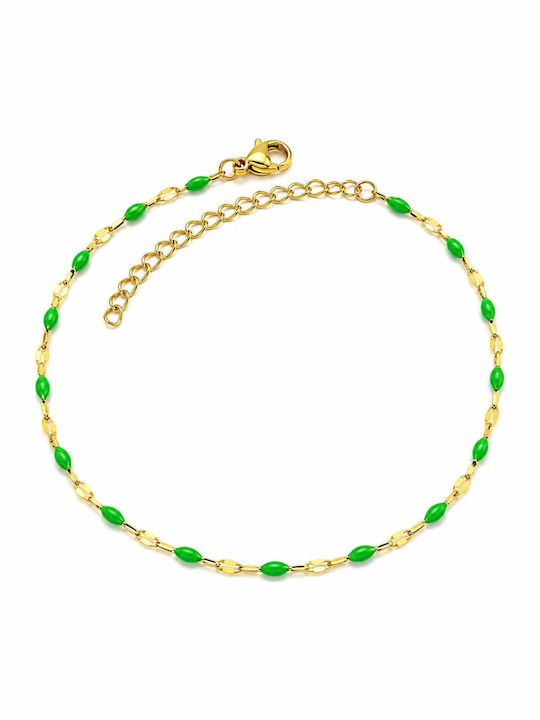 Charmy Gold Plated Steel Anklet Green 23cm