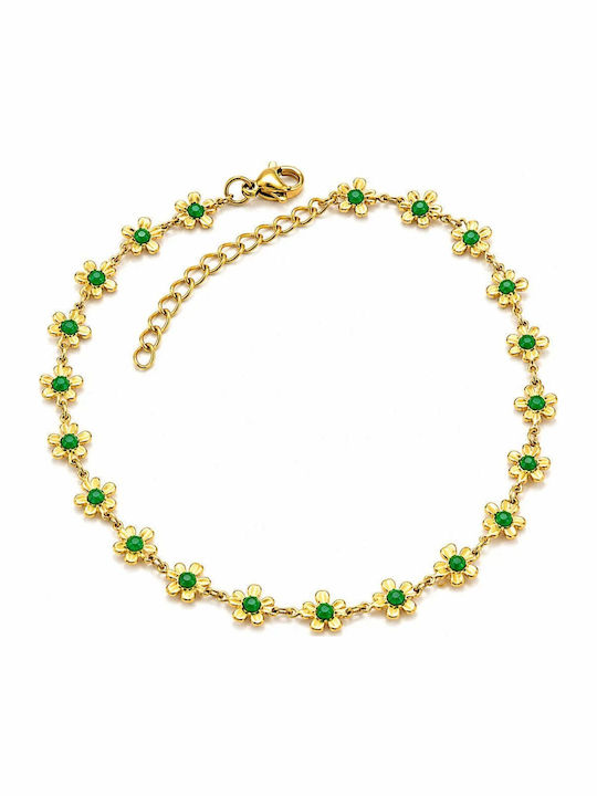 Charmy Gold Plated Anklet from Steel Green 23cm