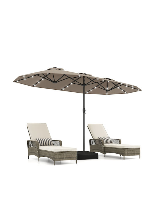 Umbrelă Profesională de Pardoseală Rotundă Metalică Maro cu Bază de Susținere și Iluminare LED Φ4.05m NP13436DE-CF