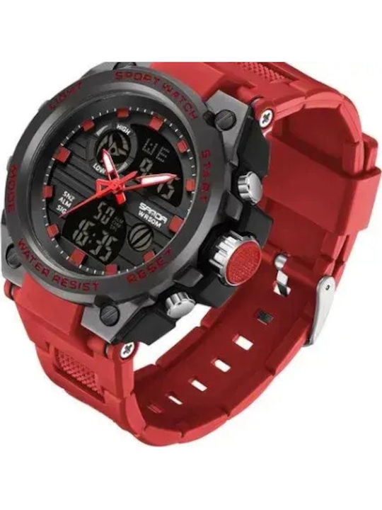 Analog/Digital Men's Chronograph Battery Watch with Red Rubber Strap