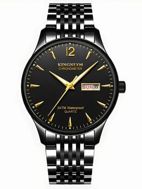 Men's Battery Watch with Black Metal Bracelet