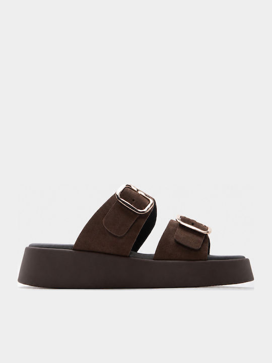 Leather Women's Flat Sandals Flatforms Brown