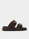 Leather Women's Flat Sandals Flatforms Brown