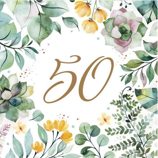 Pol-Mak Party-Servietten 50. Geburtstag Fifty Boho Blätter Frühlingsfeier 33x33cm 20 Stück
