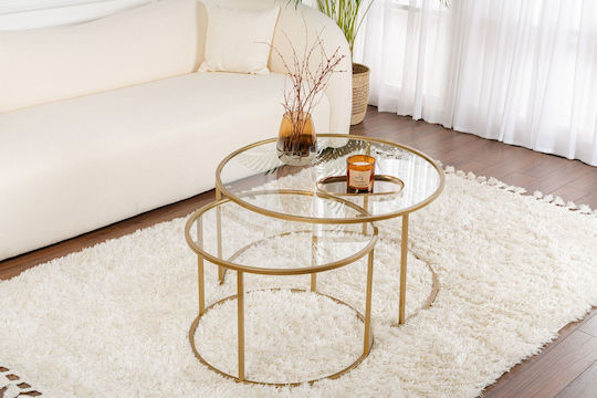 Round Central Coffee Table Amora Glass Gold W80xL80xH43cm Round Central Coffee Table Amora Glass Gold W80xL80xH43cm