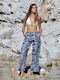 Damen Hochgeschnittenes Stoffhose mit Gummiband Blau