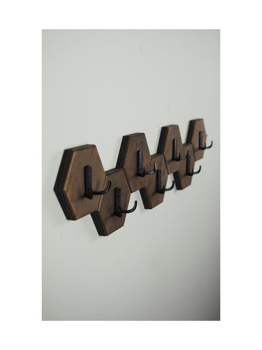 SteweHome Wooden Wall Hanger 14 Hooks Brown 76x18x18cm