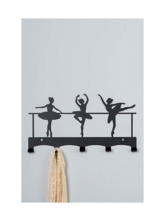 SteweHome Metal Wall Hanger 5 Hooks Black 52x26x26cm