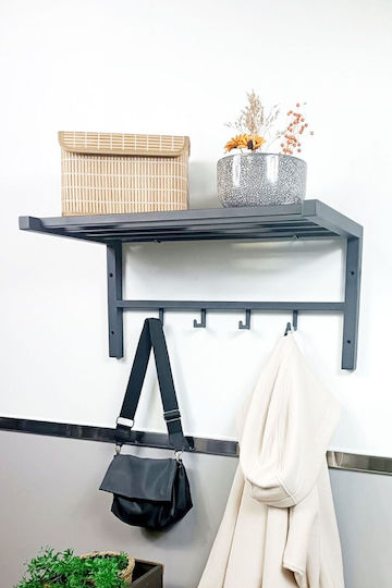 SteweHome Metal Wall Hanger 5 Hooks Black 63x34x34cm
