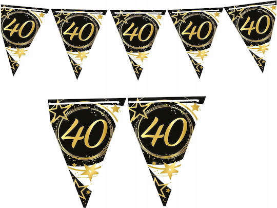 Banner Flags Papiergirlande 40. Geburtstag Schwarz Gold Party 300cm