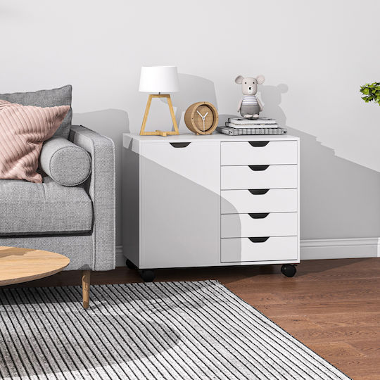 Wooden Office Drawer Unit with Wheels White 78x40x66.5cm