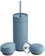 Fellow Ποτήρι Θερμός Γυάλινο / Ανοξείδωτο BPA Free 473ml Hazy Blue με Καλαμάκι