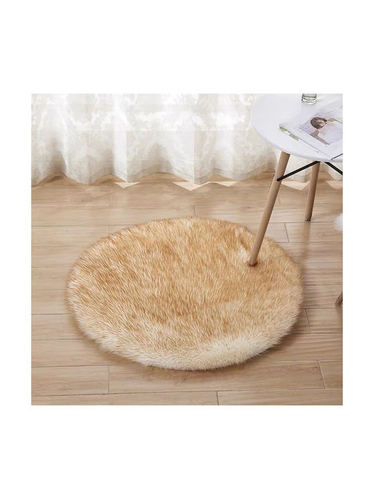 To megalo pazari Round Furry Rug Beige-White Φ90cm