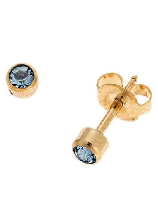 Senza Senza Steel Gold Plated Earrings with Blue Stones