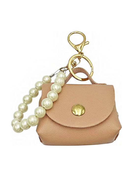 9-04 Mini Leather Bag Charm Pearls Savil Pink