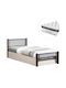 Rayven Pat Single Metalic Stejar Dirty cu Plăci & Saltea 90x190cm