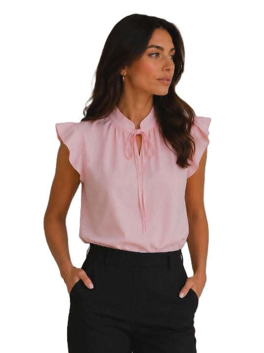 Women's Blouse with Neck Tie Pink