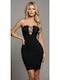 Mini Evening Strapless Dress with Tulle Black
