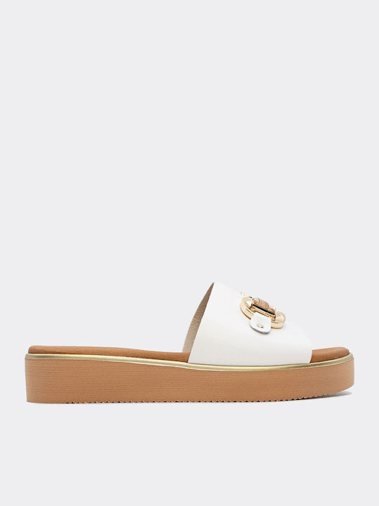Ragazza Leder Flache Damen Sandalen Weiß