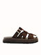 Leather Women's Flat Sandals Brown