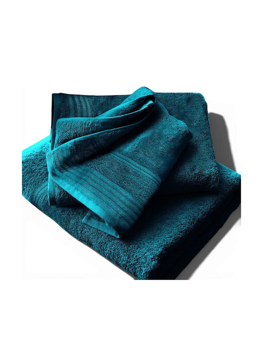 To megalo pazari Set Bath Towels 3 Pieces Petrol Blue Weight 500gsm
