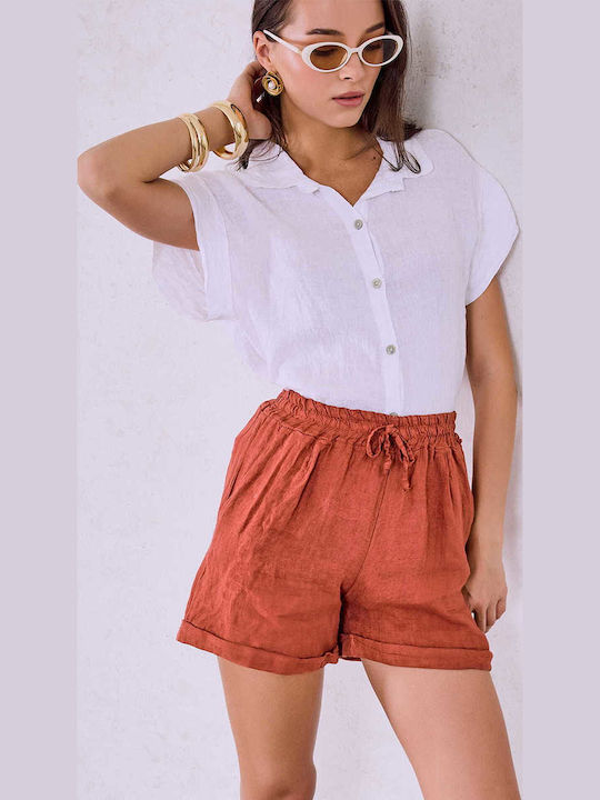 Celestino Women's Linen Shorts Rolled Hem Terra...