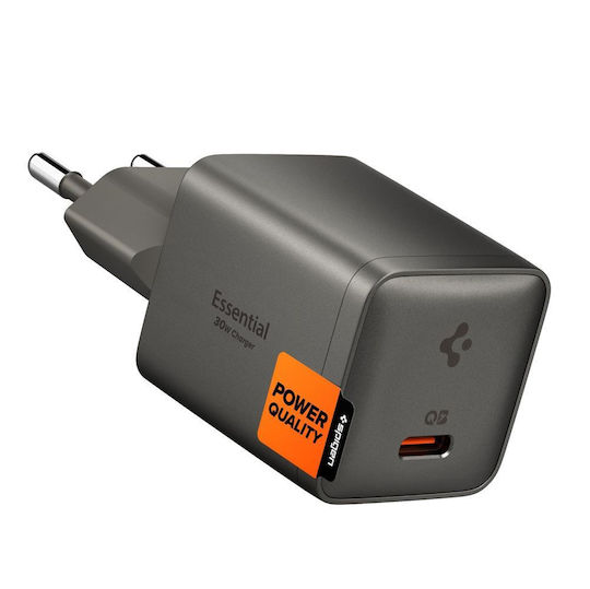 Spigen Wireless GaN Charger with USB-C Port 30W Power Delivery / Quick Charge 3.0 / Quick Charge 2.0 Gunmetal (Essential)