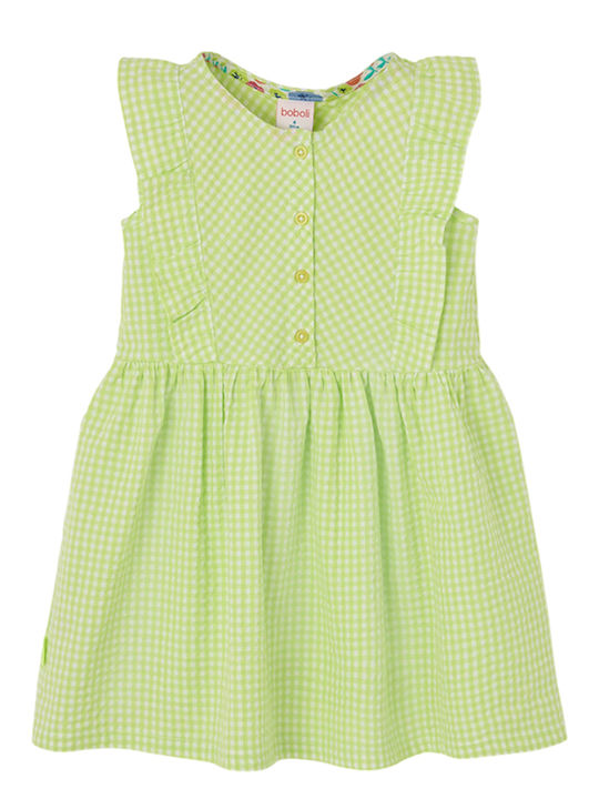 Rochie Fetiță Mânecă Scurtă Carouri Verde