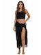 Luna Black Viscose Pareo Fringes 93852