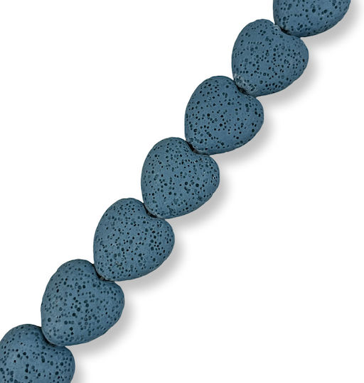 Natürliche Lava Herz Blau Petrol 20mm – Reihe 40cm