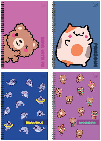interDRUK Spiral Ruled Notebook B5 90 Paper Sheets 3 Subjects Cute Kawaii (Miscellaneous Designs/Colors) 111172548
