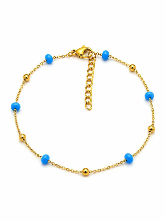 Charmy Gold Plated Steel Anklet Light Blue 22cm