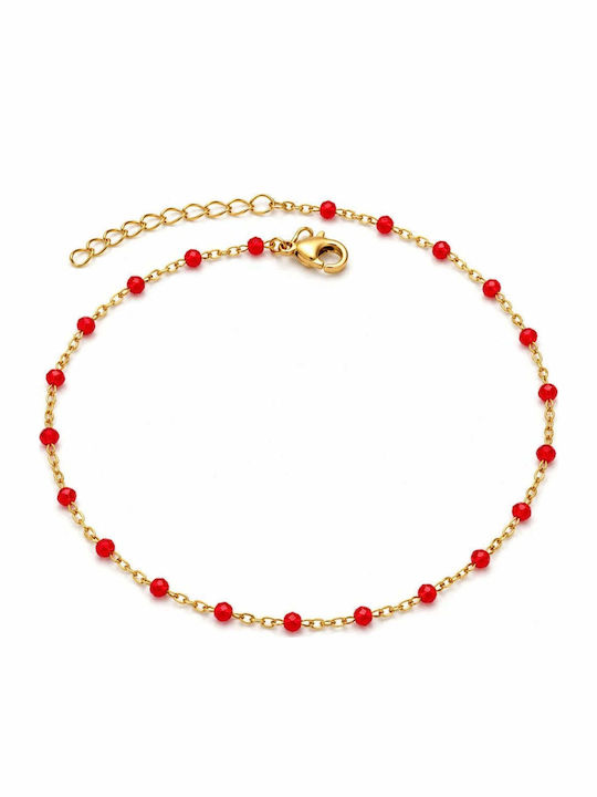 Charmy Gold Plated Steel Anklet Red 23cm