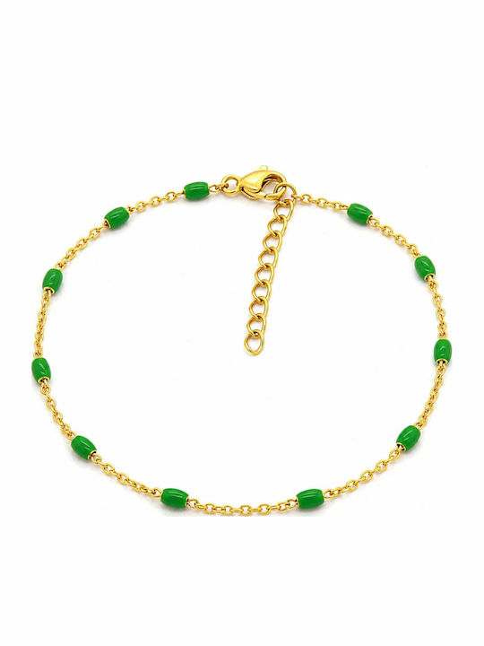 Charmy Gold Plated Anklet Bracelet from Steel Green 22cm