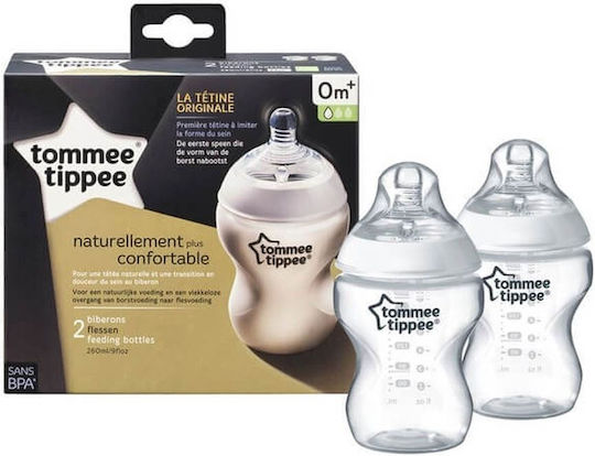 Tommee Tippee Set Plastic Baby Bottles Closer To Nature Anti-colic with Silicone Teat Transparent 260ml 2 Pieces