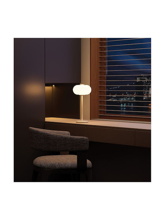 Glas Tischlampe mit Weißem Hut und Goldener Basis