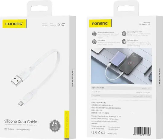 Foneng Kabel X107 Micro-USB 2.1a Länge 0.25m Weiß