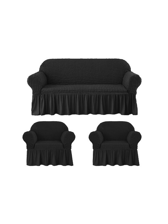 To megalo pazari Set Elastic Covers Living Room Black 3 Pieces