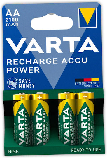 Varta Power 2100mAh AA Wiederaufladbare Ni-MH Batterien Reguläre Zellen 4 Stück