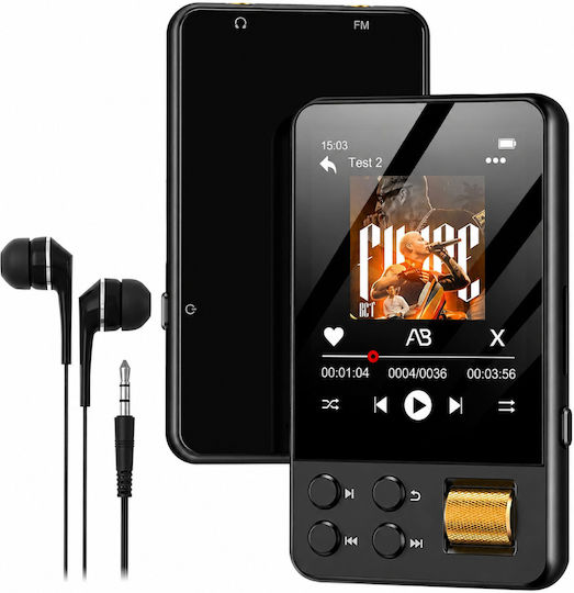 Mp3 Player Ecran Tactil 2.4 Inch Bluetooth 5.4 64gb Suportă Card 512gb Hifi Radio Fm Reportofon Usb-c Căști Negre
