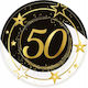 Paper Plates 50th Birthday Golden Black Party 23cm 6pcs