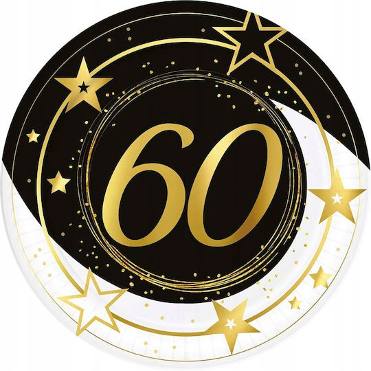 Paper Plates 60th Birthday Sixtieth Gold Black 23cm 6pcs