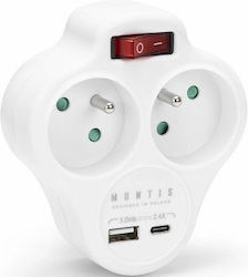 Montis Steckdosenleiste mit USB-A USB-C und Schalter ohne Kabel