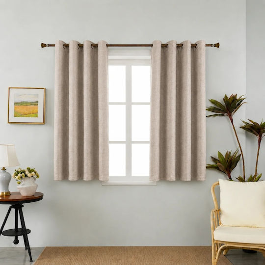 My Home Luxury Κουρτίνα Παραθύρου με Τρουκς Linen Καφέ 200x140εκ.