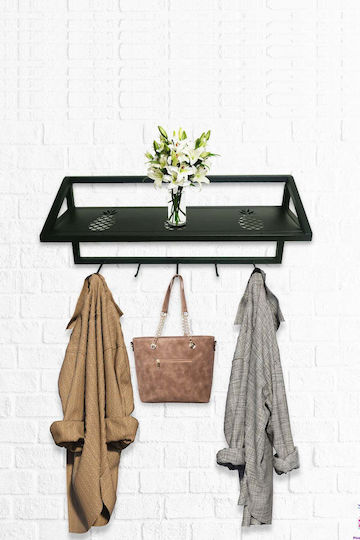 SteweHome Metal Wall Hanger 5 Hooks Black 70x30x30cm