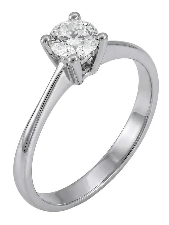 Einzelner Steine Ring aus Weißgold 14K mit Kunstdiamant