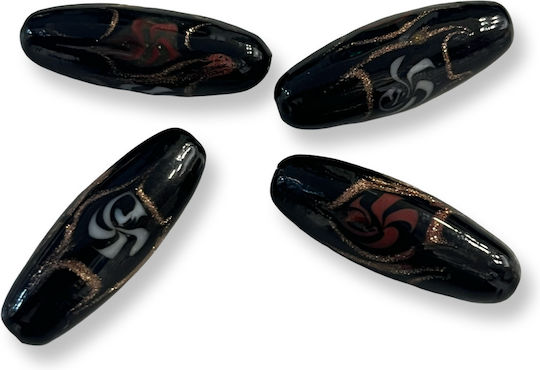 Perlen Murano 28 * 11 Mm Schwarze 4 Stück