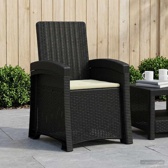 Πολυθρόνα Εξωτερικού Χώρου Rattan Ανθρακί 56x63x92εκ.
