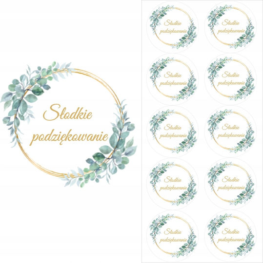 Sweet Thank You Stickers Eucalyptus Boho Leaves Communion 50mm 10pcs
